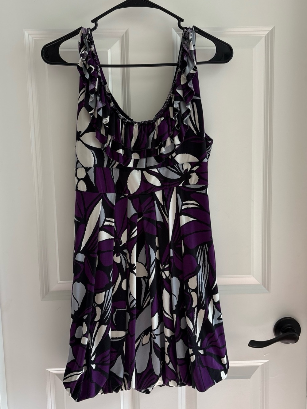 Sleeveless Purple Floral Ruffle Mini Dress